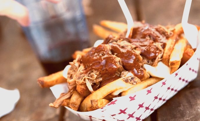 Pulled pork and cheesecurds on fries (by Melody Fury)