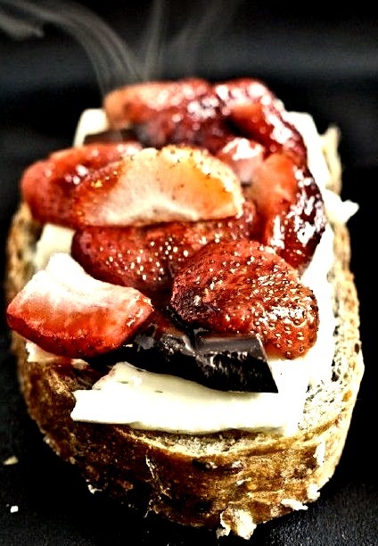 Roasted Strawberry, Brie, and Chocolate Grilled Cheese