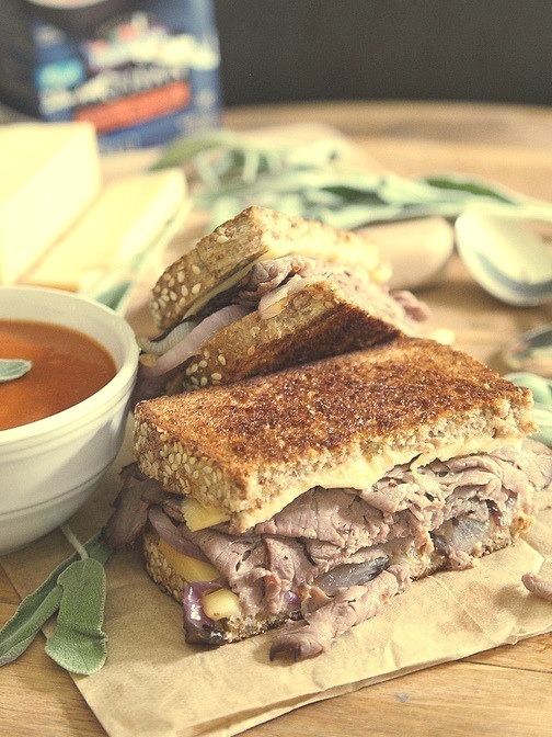 Roast beef smoked gouda grilled cheese